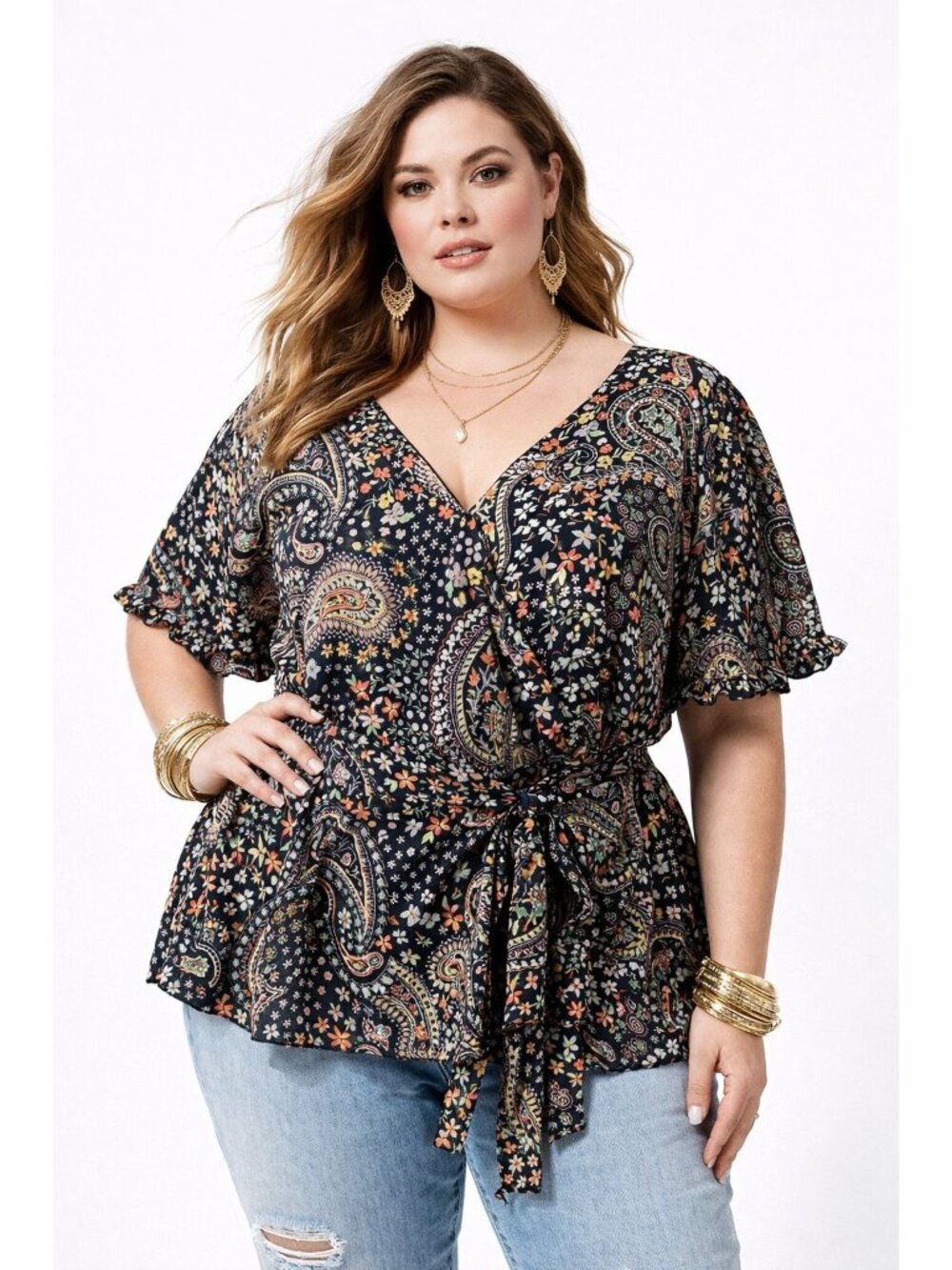 Torrid Women's Cottage Core Floral Paisley Blouse Plus Size 4X Balloon Sleeve Ti